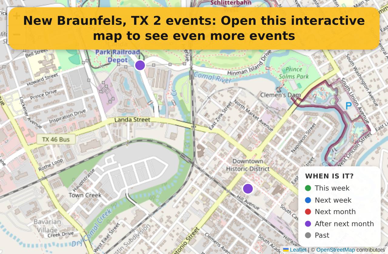 Map of events in New Braunfels, TX on the interactive EVENTULIST map