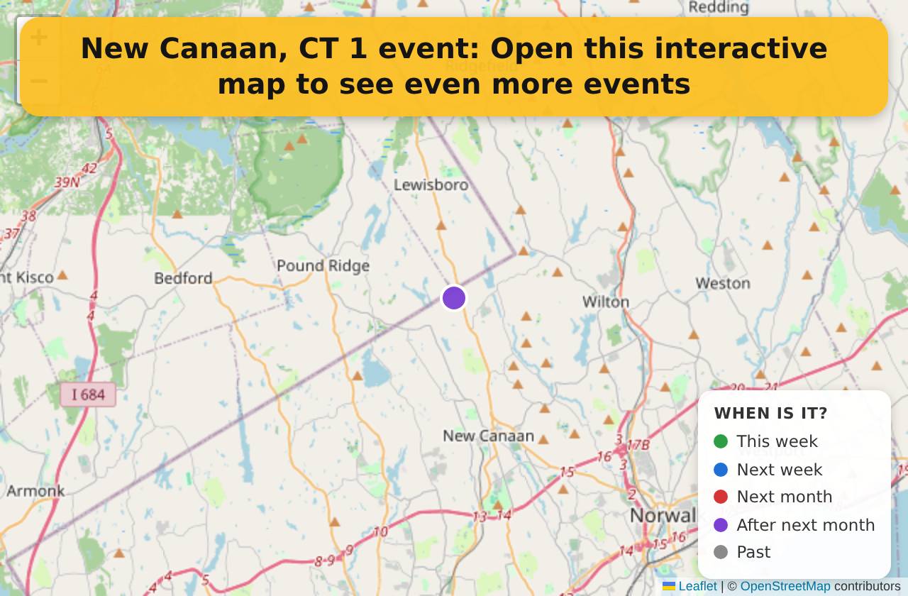 Map of events in New Canaan, CT on the interactive EVENTULIST map