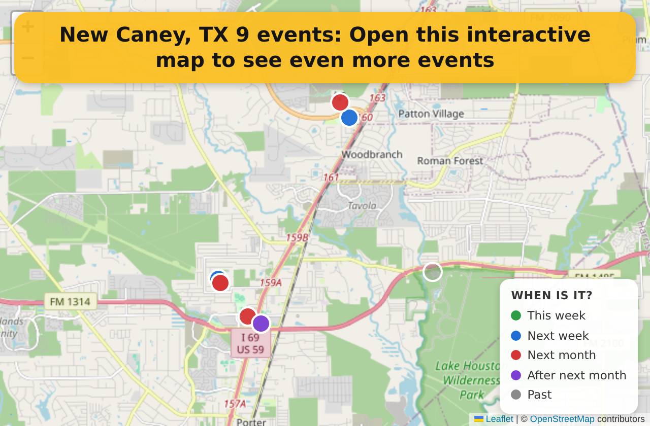 Map of events in New Caney, TX on the interactive EVENTULIST map