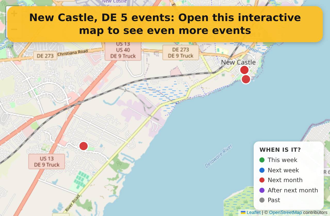 Map of events in New Castle, DE on the interactive EVENTULIST map