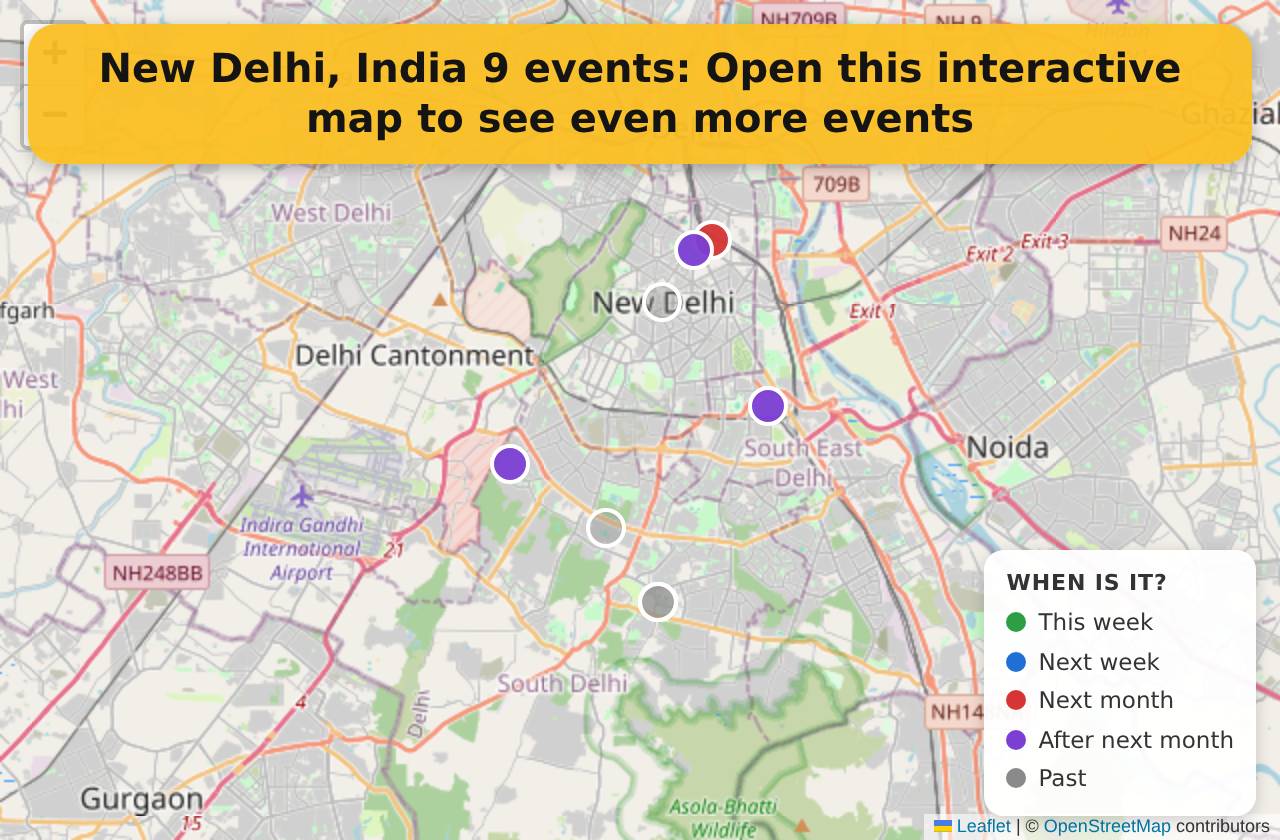 Map of events in New Delhi, India on the interactive EVENTULIST map