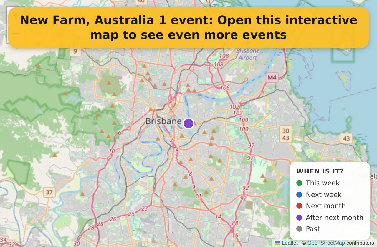 Map of events in New Farm, Australia on the interactive EVENTULIST map