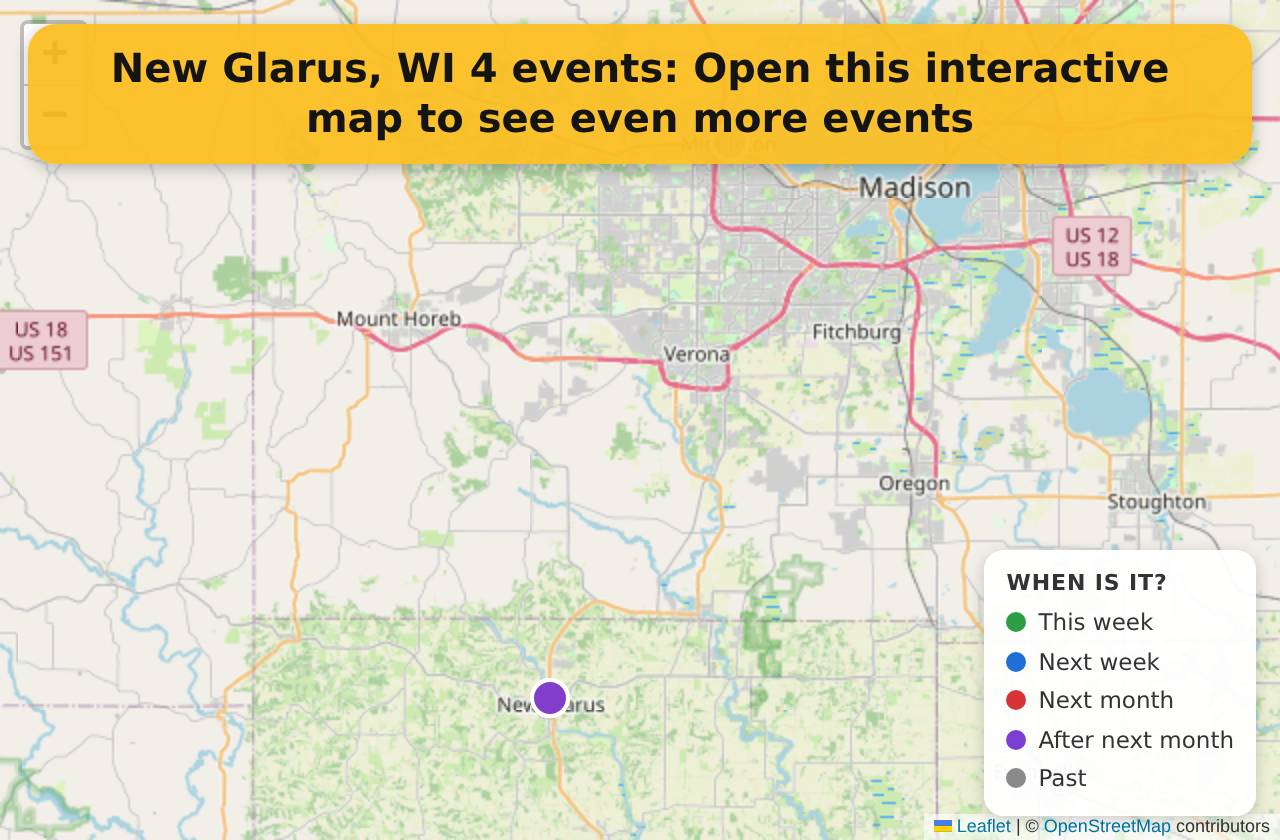 Map of events in New Glarus, WI on the interactive EVENTULIST map