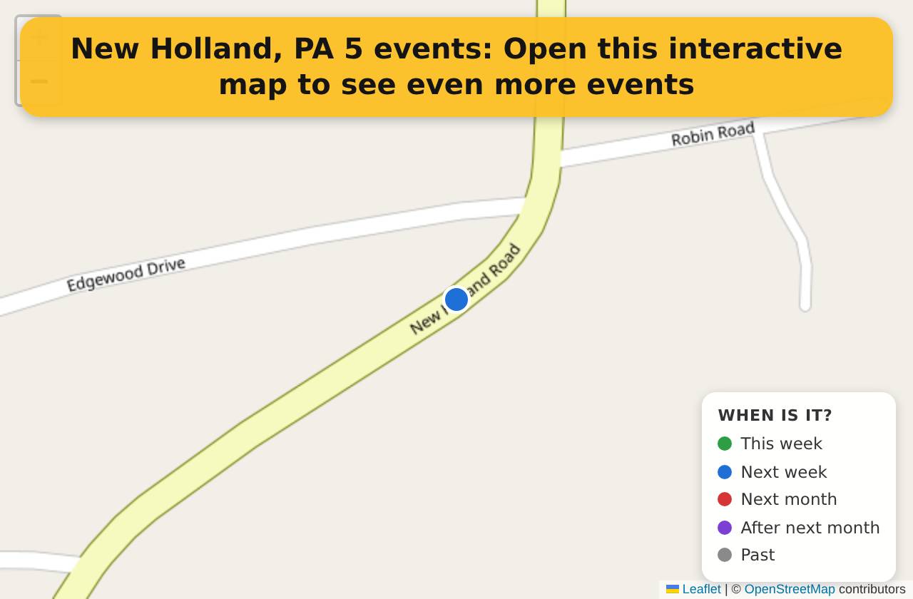 Map of events in New Holland, PA on the interactive EVENTULIST map