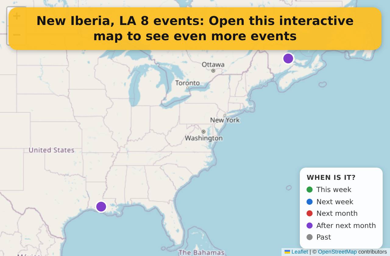 Map of events in New Iberia, LA on the interactive EVENTULIST map