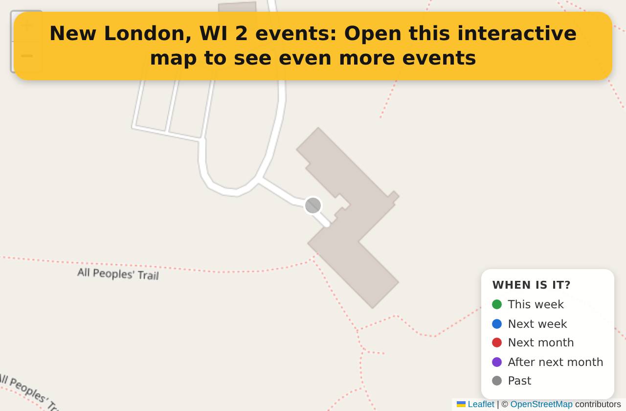 Map of events in New London, WI on the interactive EVENTULIST map