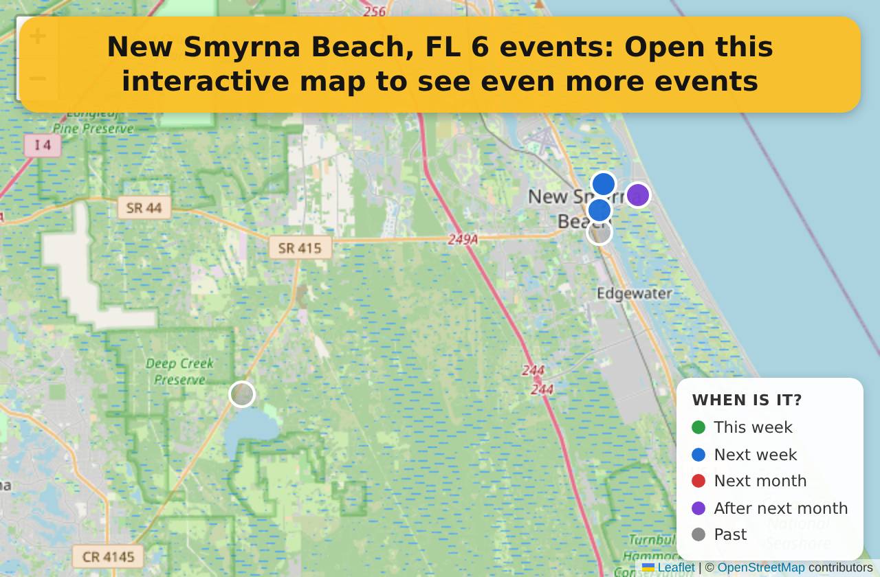 Map of events in New Smyrna Beach, FL on the interactive EVENTULIST map