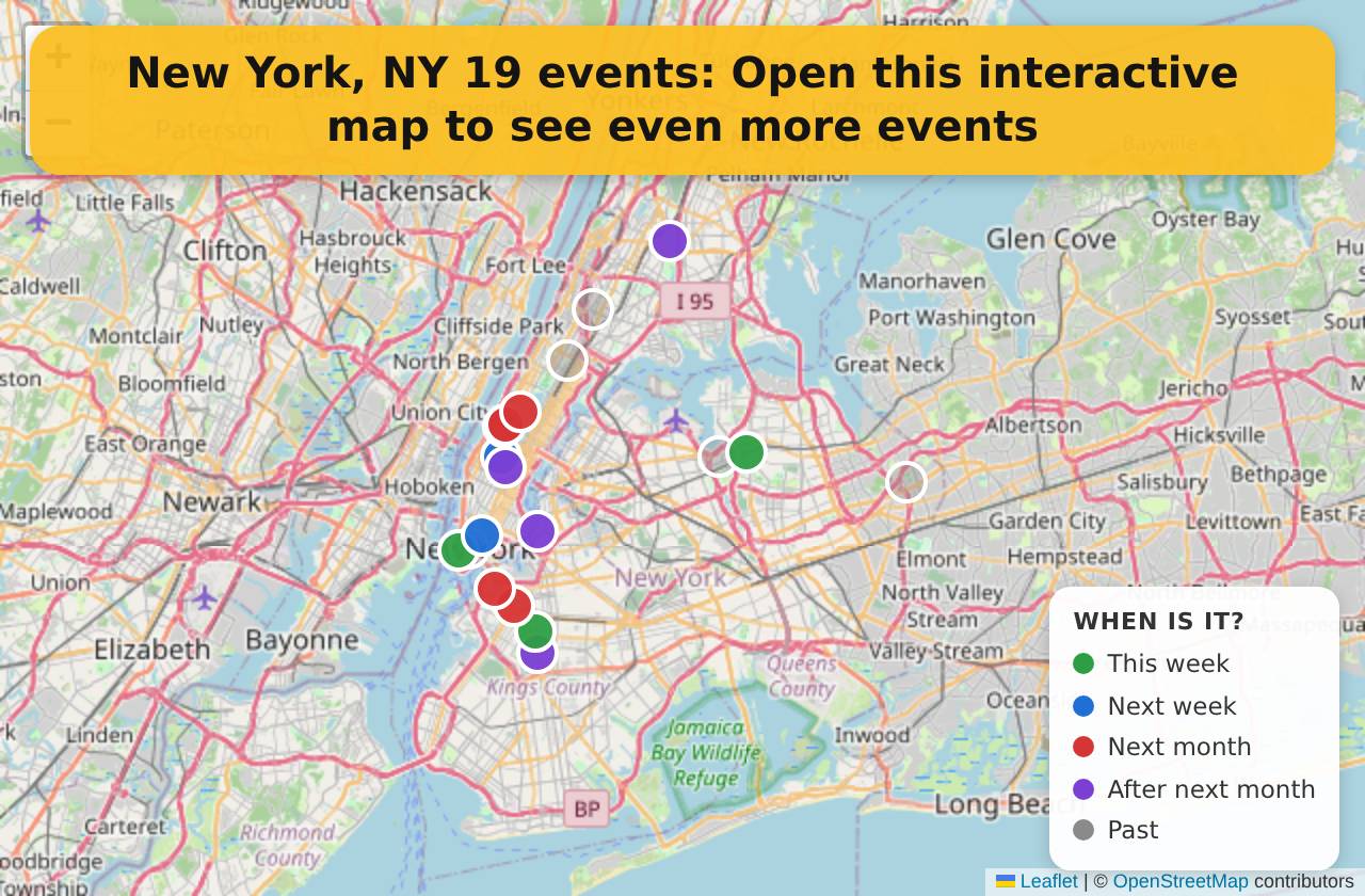 Map of events in New York, NY on the interactive EVENTULIST map
