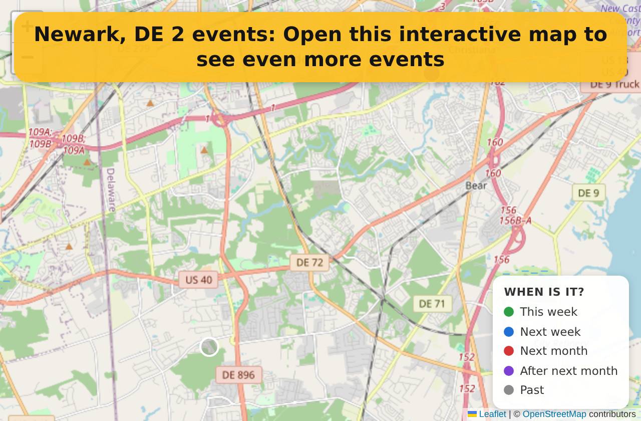 Map of events in Newark, DE on the interactive EVENTULIST map