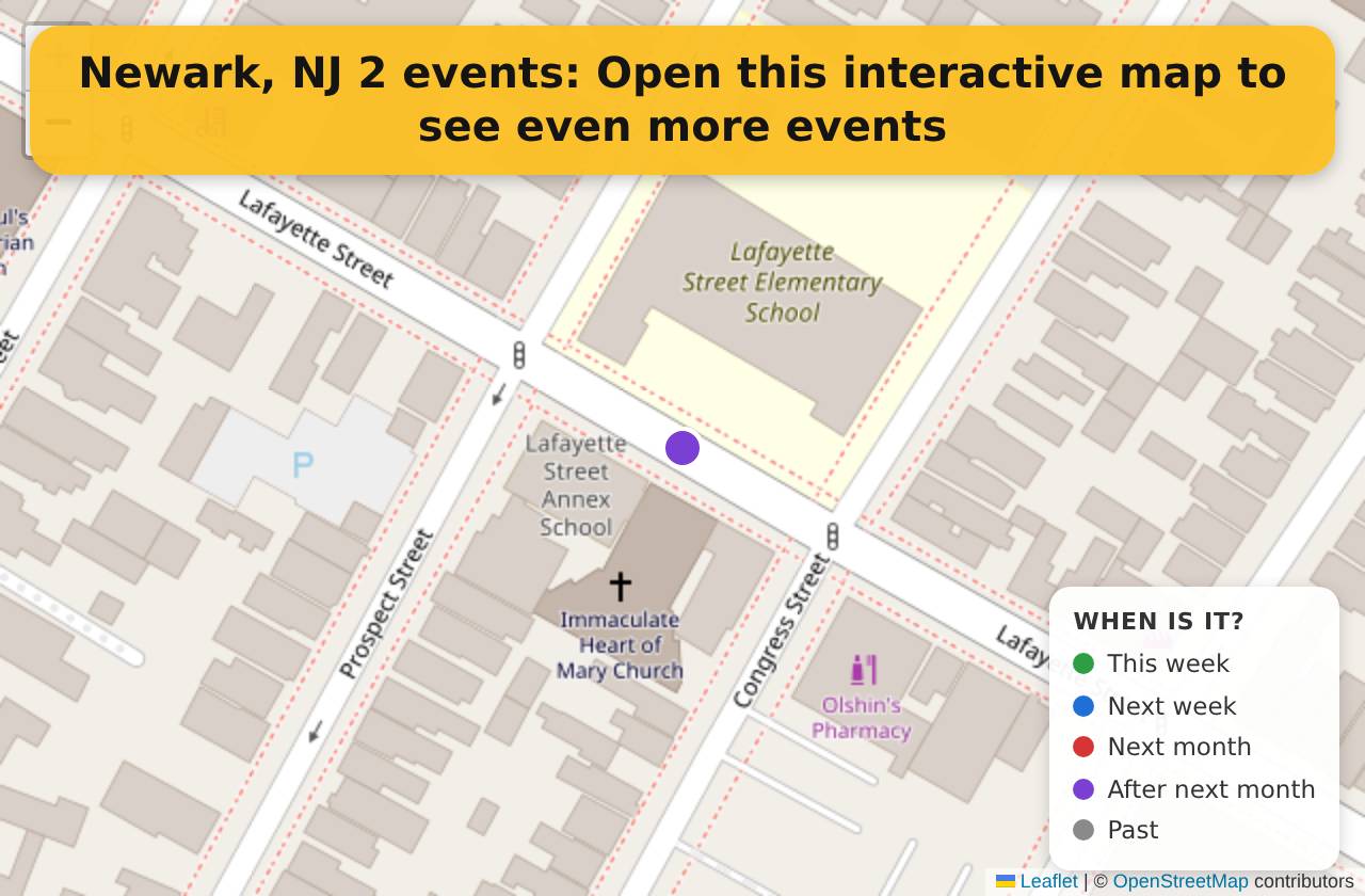 Map of events in Newark, NJ on the interactive EVENTULIST map