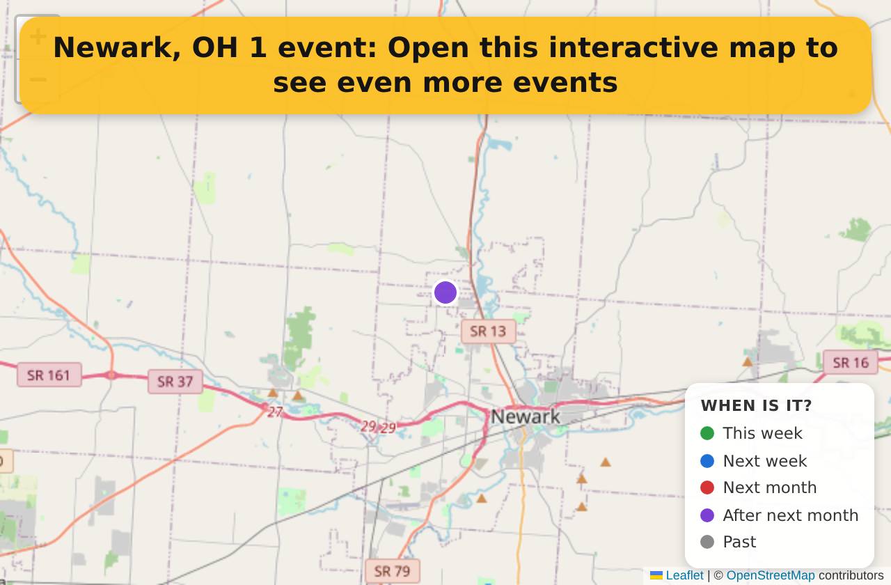 Map of events in Newark, OH on the interactive EVENTULIST map