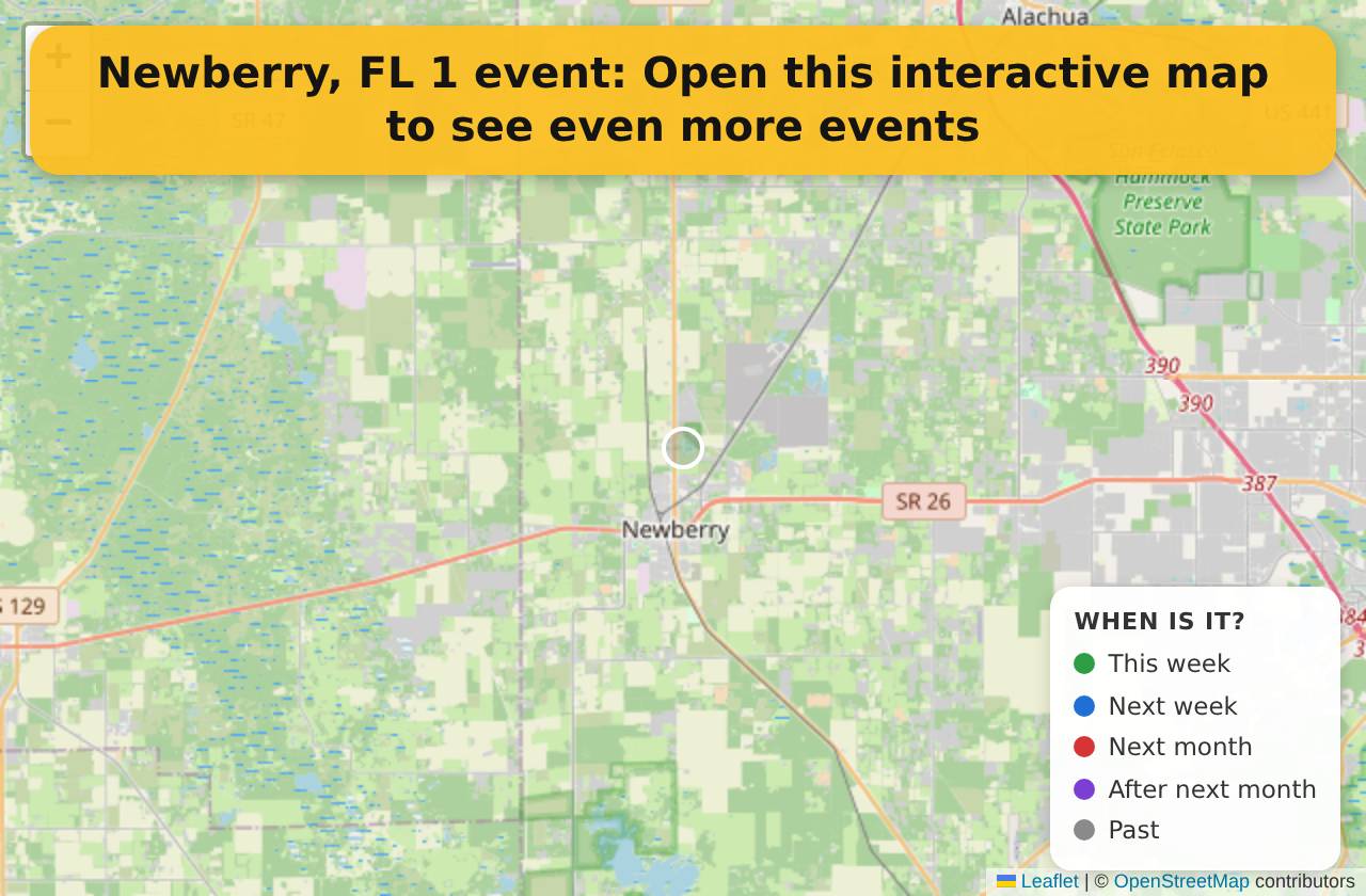 Map of events in Newberry, FL on the interactive EVENTULIST map