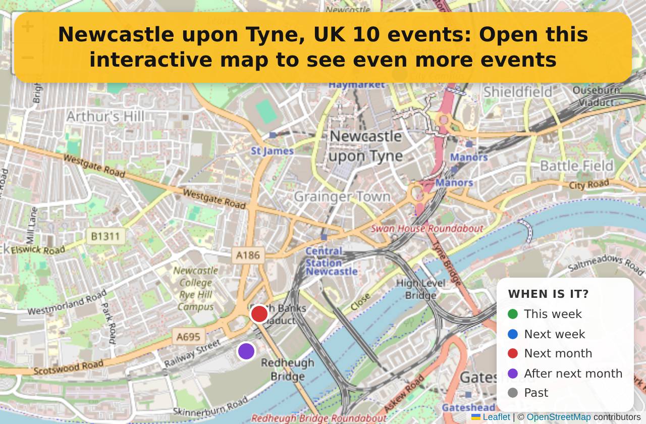 Map of events in Newcastle upon Tyne, UK on the interactive EVENTULIST map