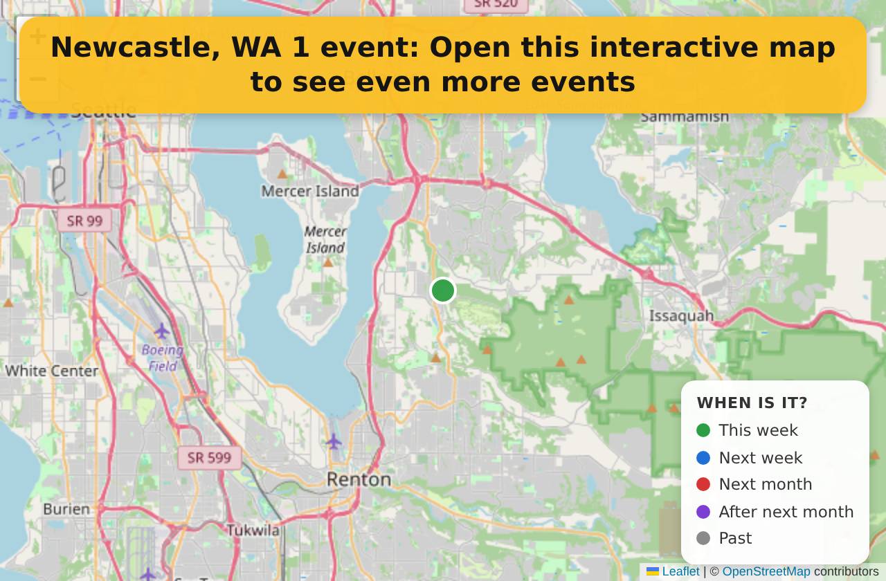 Map of events in Newcastle, WA on the interactive EVENTULIST map