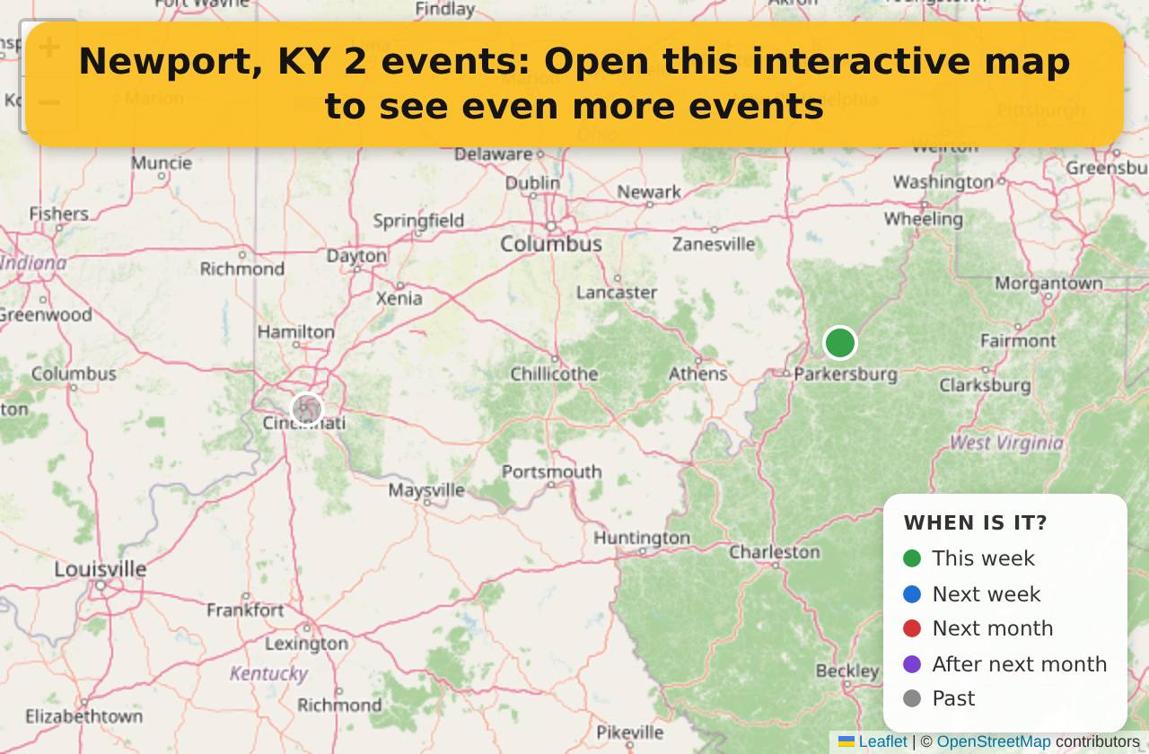 Map of events in Newport, KY on the interactive EVENTULIST map
