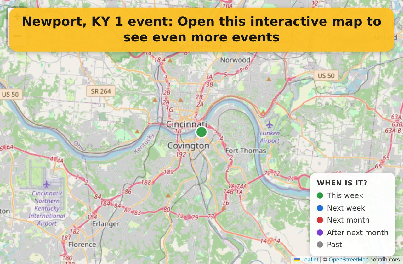 Map of events in Newport, KY on the interactive EVENTULIST map