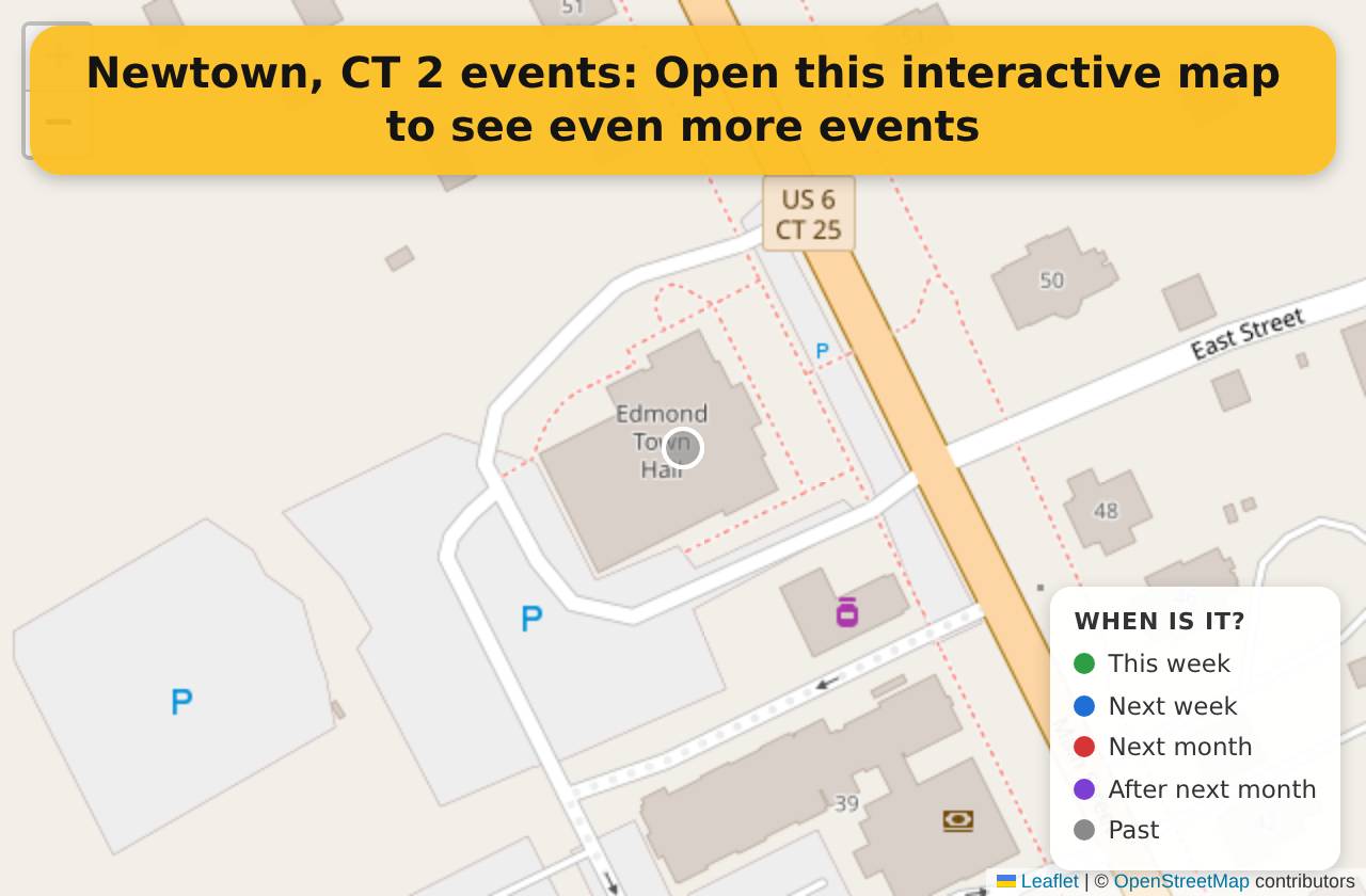 Map of events in Newtown, CT on the interactive EVENTULIST map