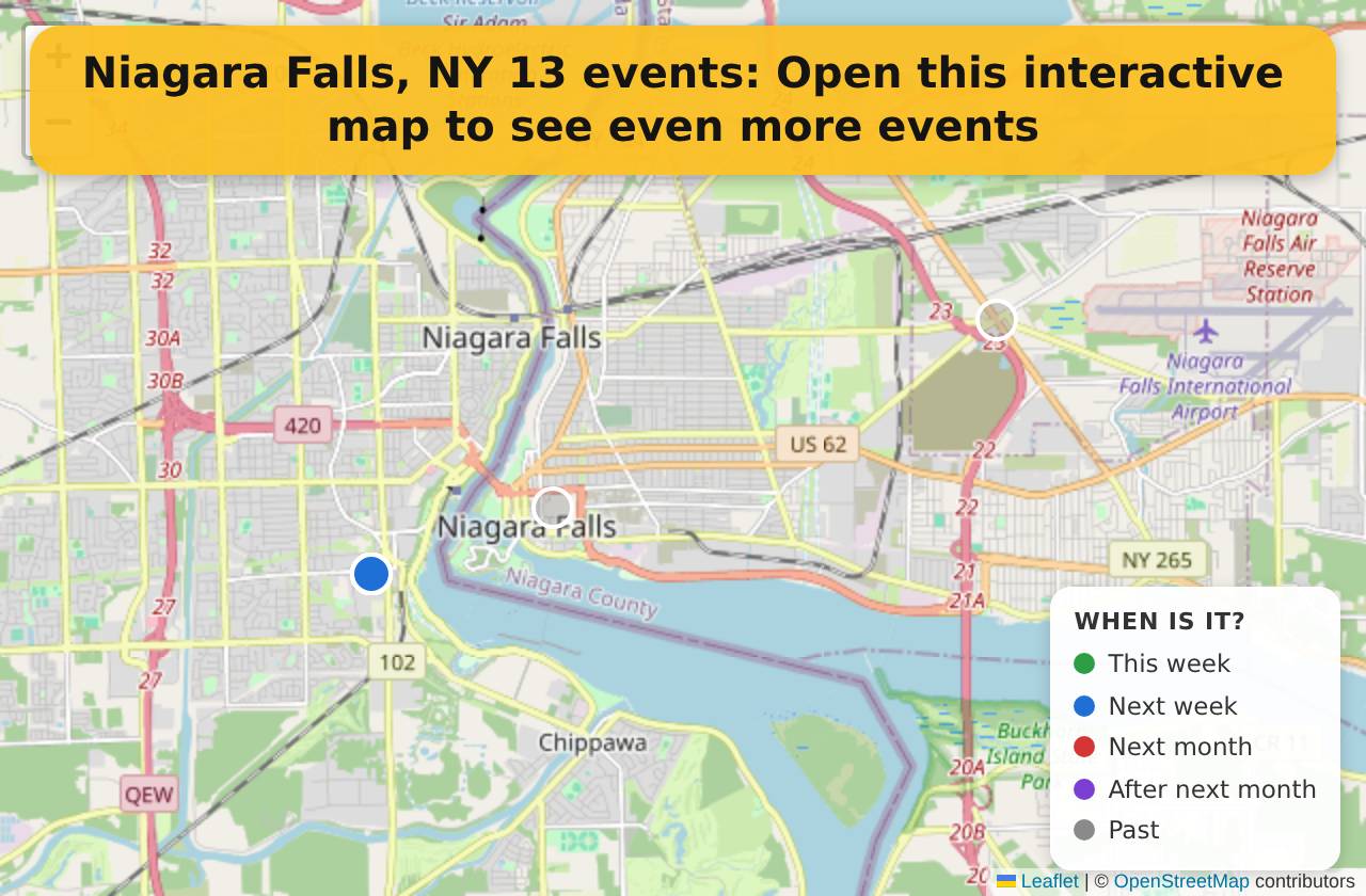 Map of events in Niagara Falls, NY on the interactive EVENTULIST map