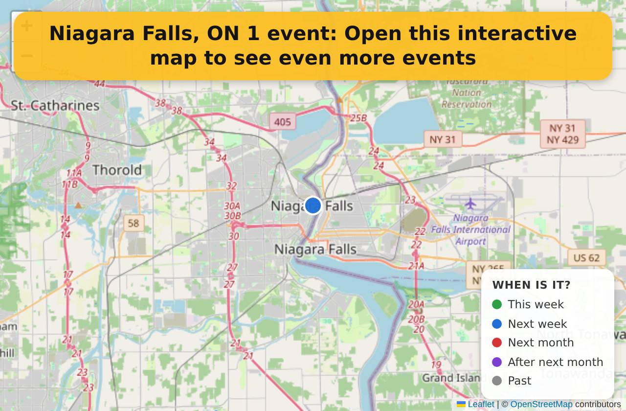 Map of events in Niagara Falls, ON on the interactive EVENTULIST map