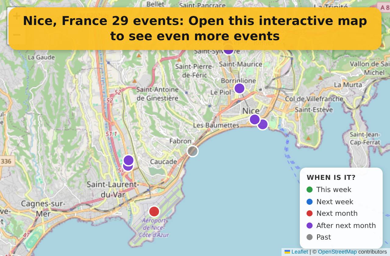 Map of events in Nice, France on the interactive EVENTULIST map
