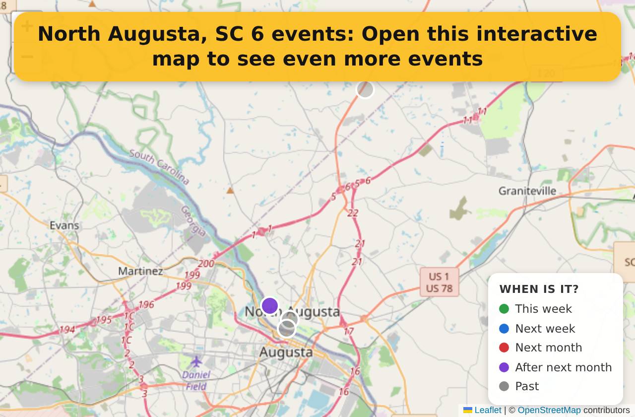Map of events in North Augusta, SC on the interactive EVENTULIST map