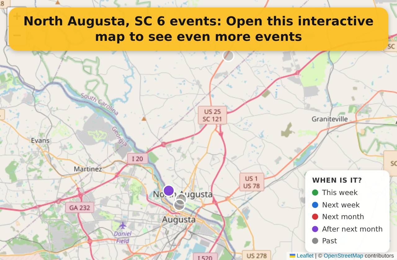 Map of events in North Augusta, SC on the interactive EVENTULIST map