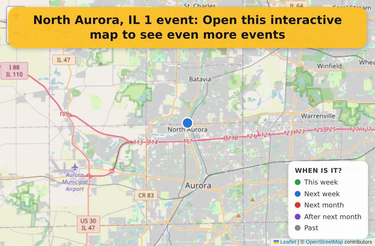 Map of events in North Aurora, IL on the interactive EVENTULIST map