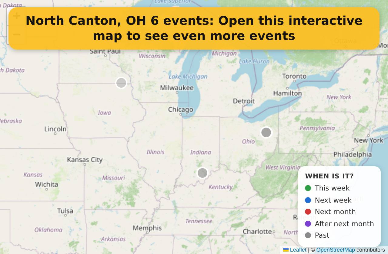 Map of events in North Canton, OH on the interactive EVENTULIST map