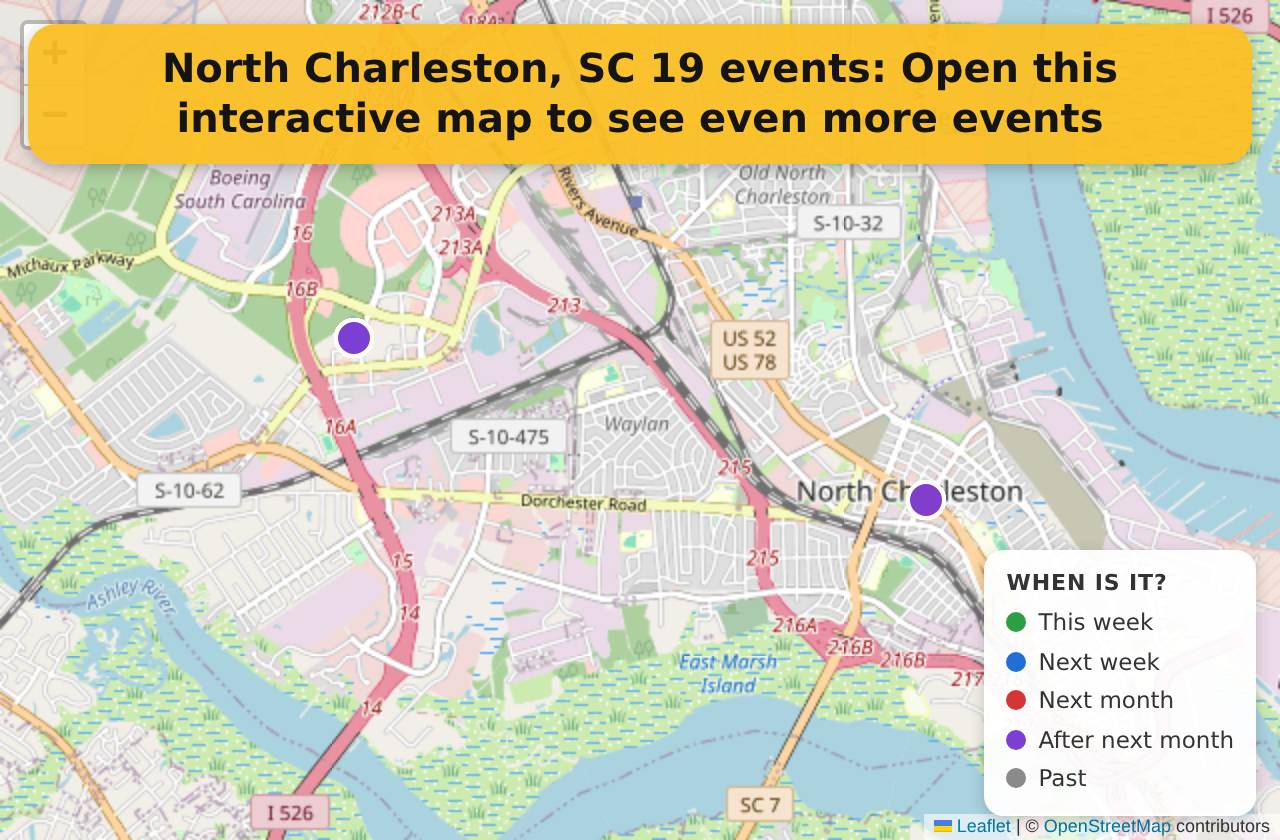 Map of events in North Charleston, SC on the interactive EVENTULIST map
