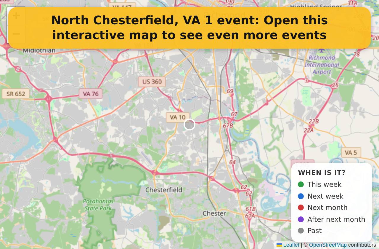 Map of events in North Chesterfield, VA on the interactive EVENTULIST map