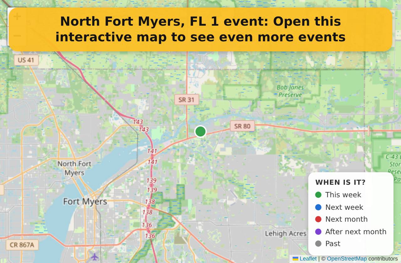 Map of events in North Fort Myers, FL on the interactive EVENTULIST map