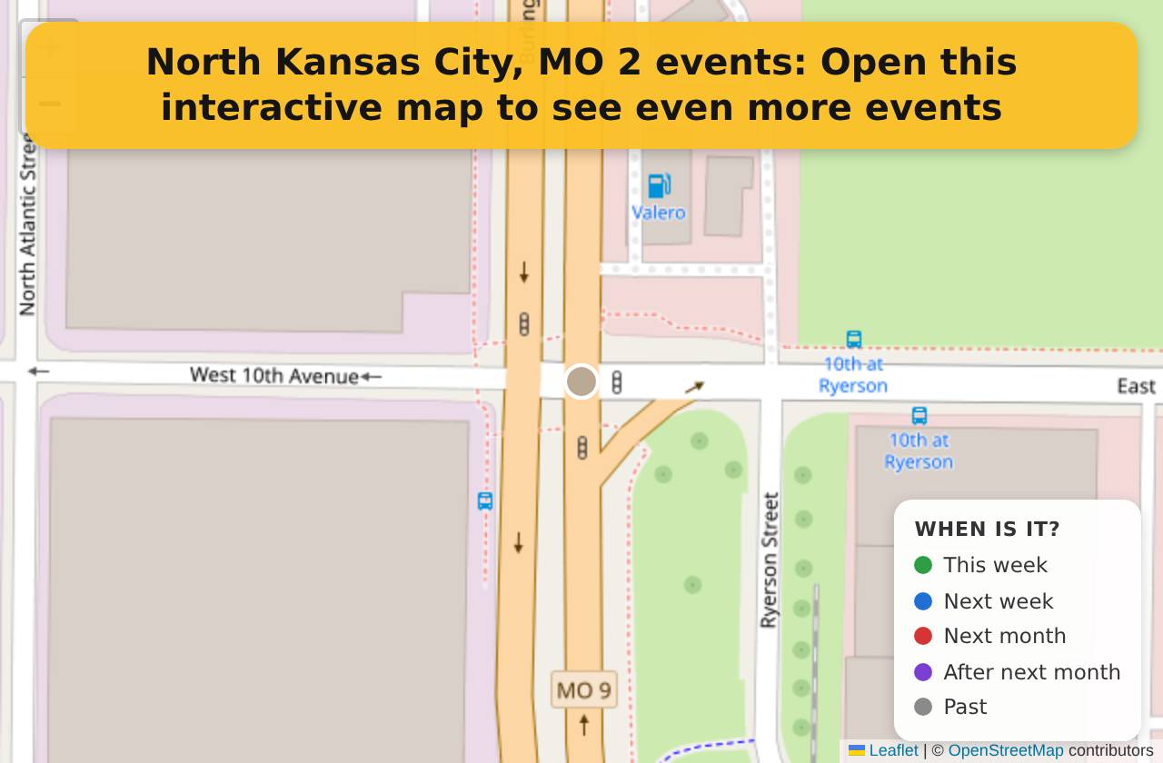 Map of events in North Kansas City, MO on the interactive EVENTULIST map
