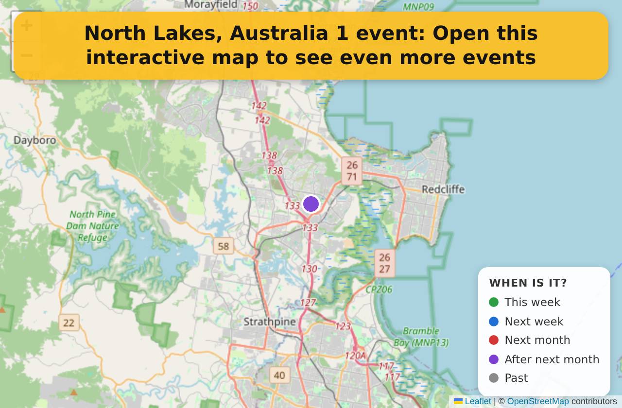 Map of events in North Lakes, Australia on the interactive EVENTULIST map