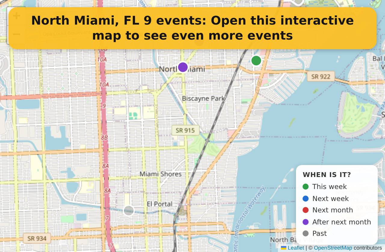 Map of events in North Miami, FL on the interactive EVENTULIST map
