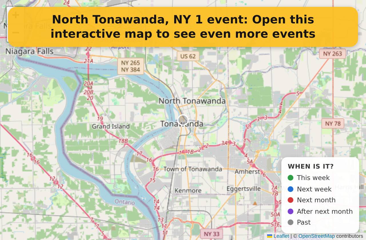 Map of events in North Tonawanda, NY on the interactive EVENTULIST map