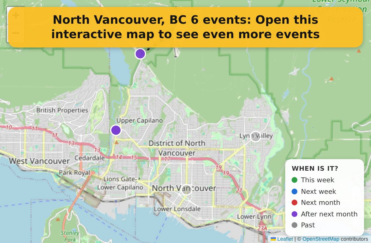 Map of events in North Vancouver, BC on the interactive EVENTULIST map