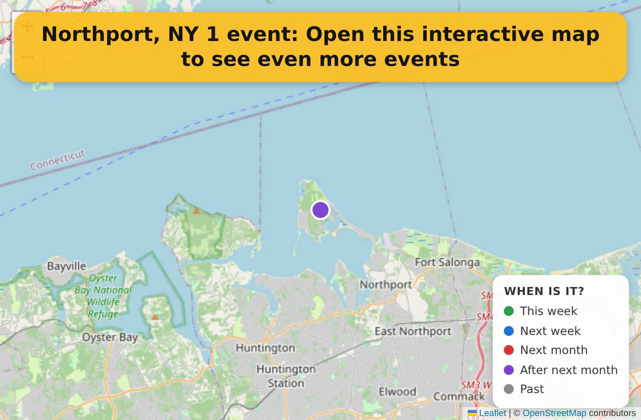 Map of events in Northport, NY on the interactive EVENTULIST map