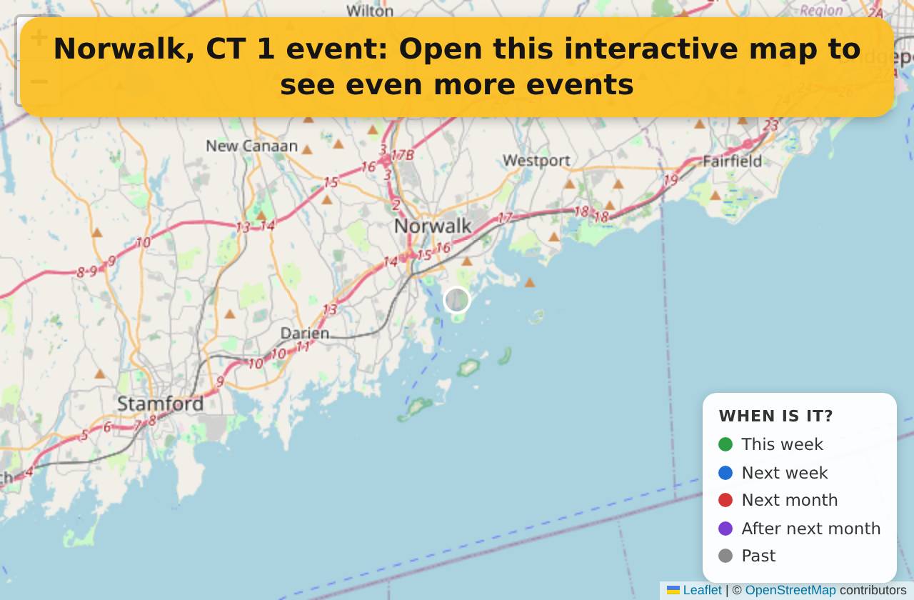 Map of events in Norwalk, CT on the interactive EVENTULIST map