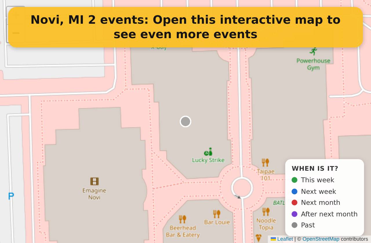Map of events in Novi, MI on the interactive EVENTULIST map