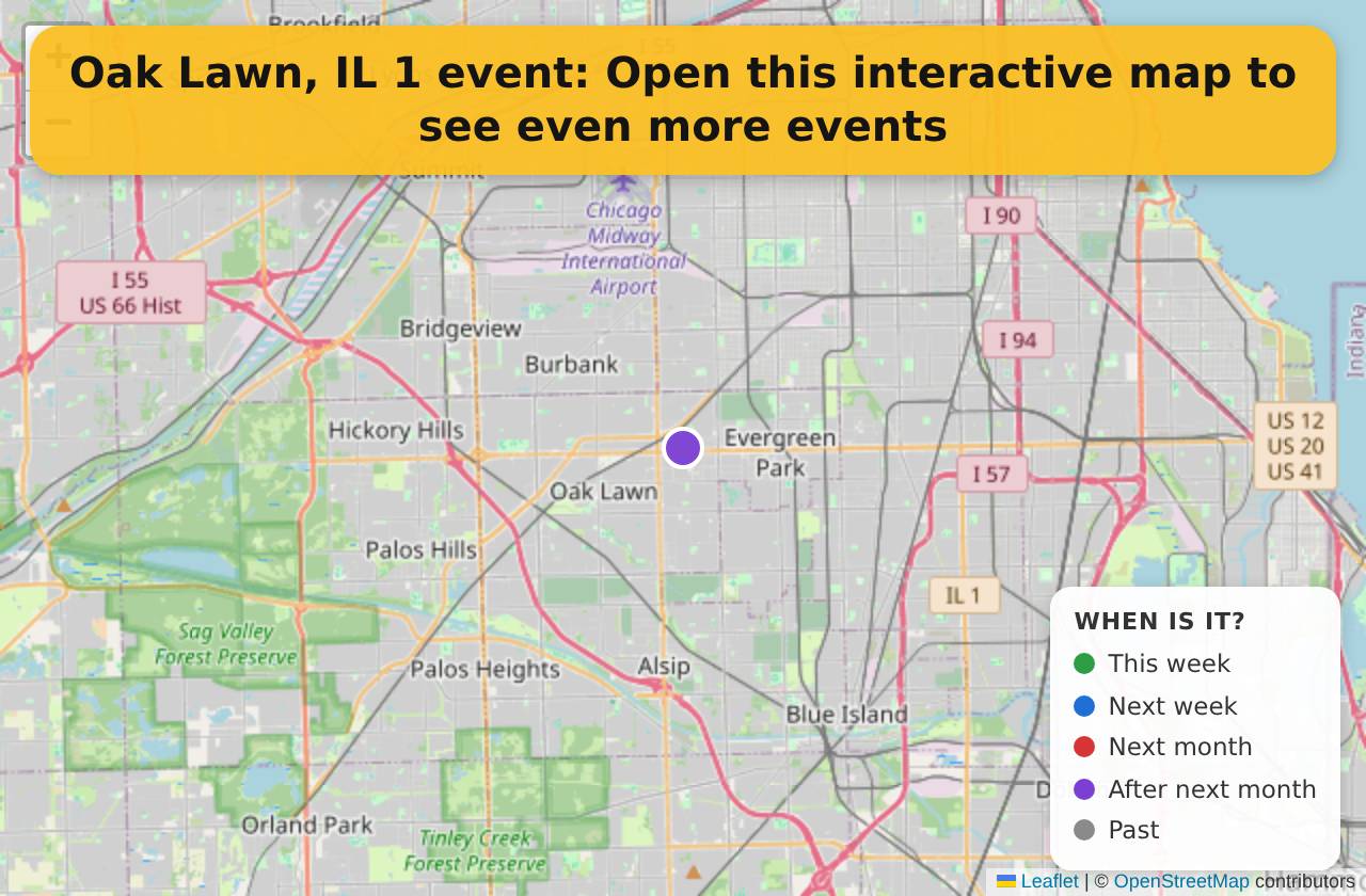 Map of events in Oak Lawn, IL on the interactive EVENTULIST map