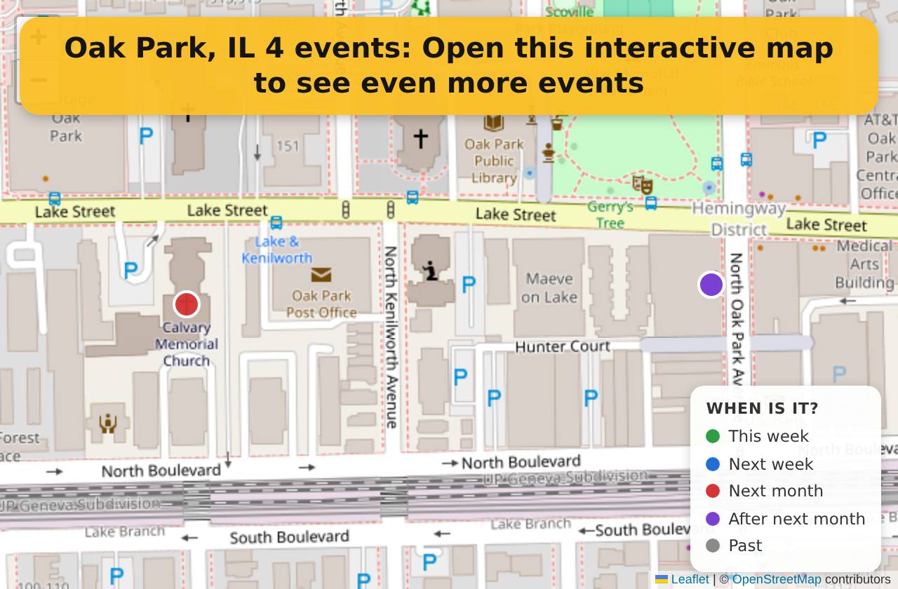 Map of events in Oak Park, IL on the interactive EVENTULIST map