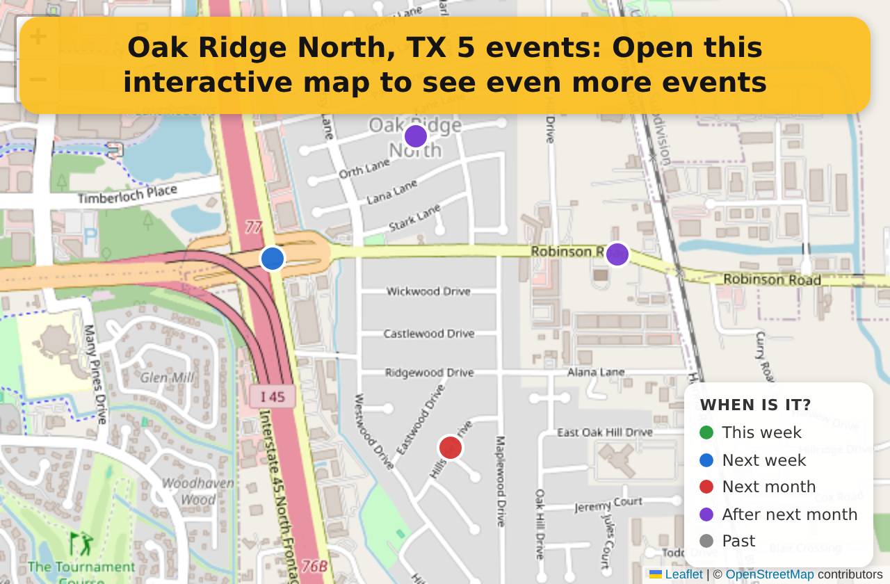 Map of events in Oak Ridge North, TX on the interactive EVENTULIST map
