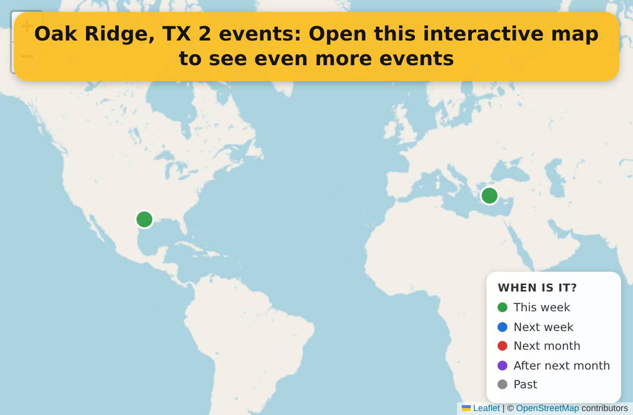 Map of events in Oak Ridge, TX on the interactive EVENTULIST map