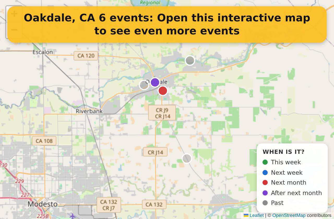 Map of events in Oakdale, CA on the interactive EVENTULIST map