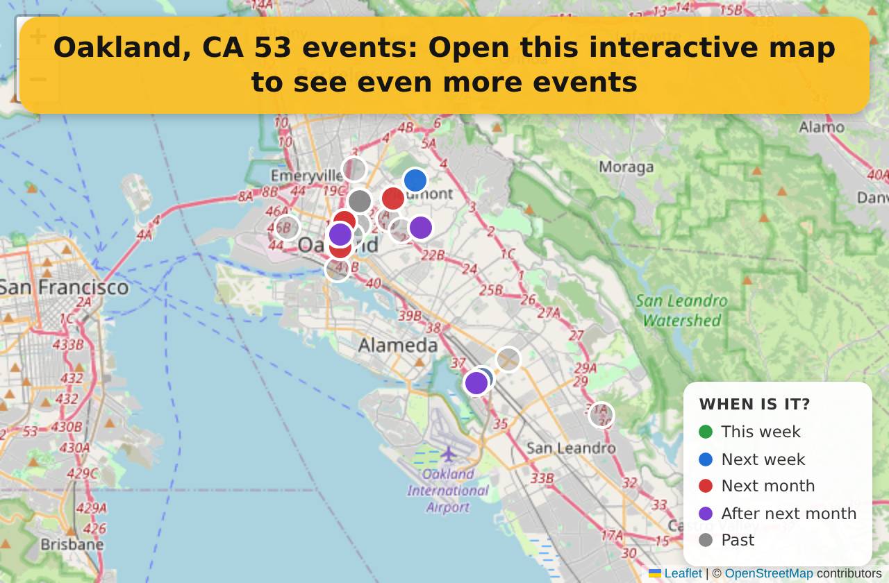 Map of events in Oakland, CA on the interactive EVENTULIST map