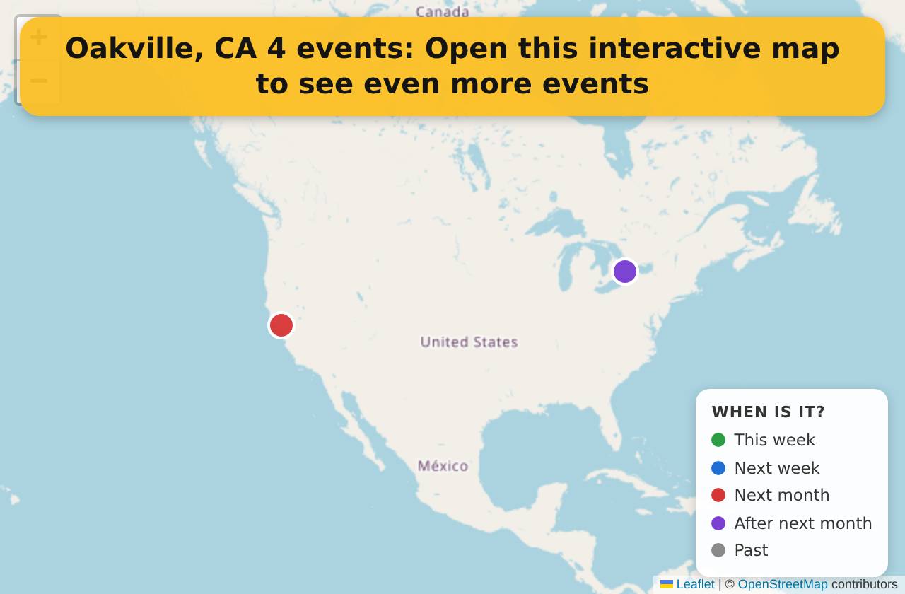 Map of events in Oakville, CA on the interactive EVENTULIST map