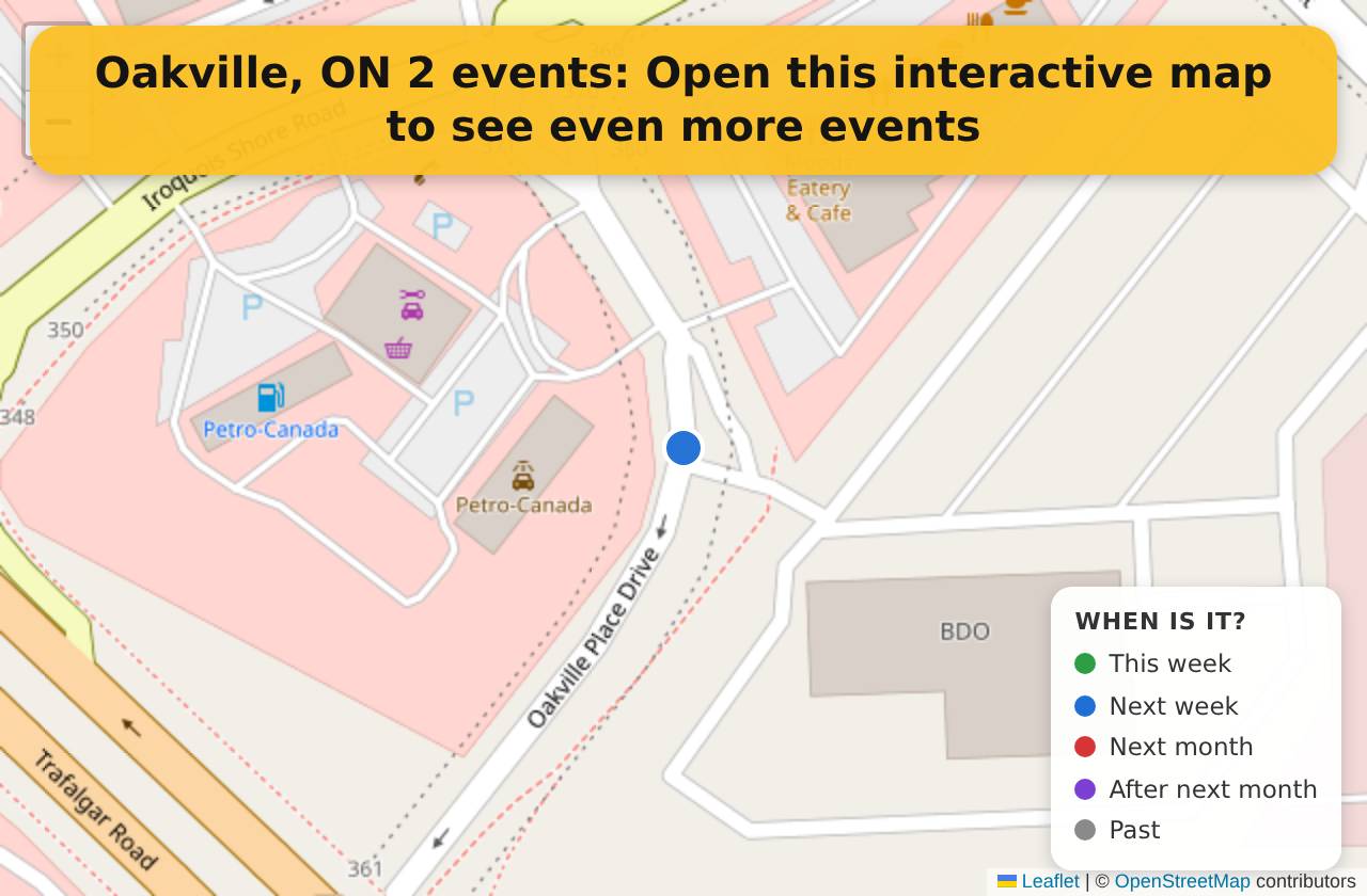 Map of events in Oakville, ON on the interactive EVENTULIST map