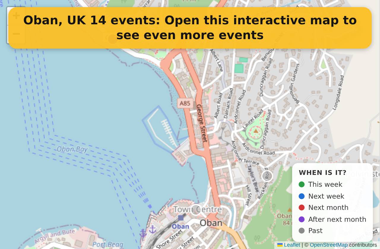 Map of events in Oban, UK on the interactive EVENTULIST map