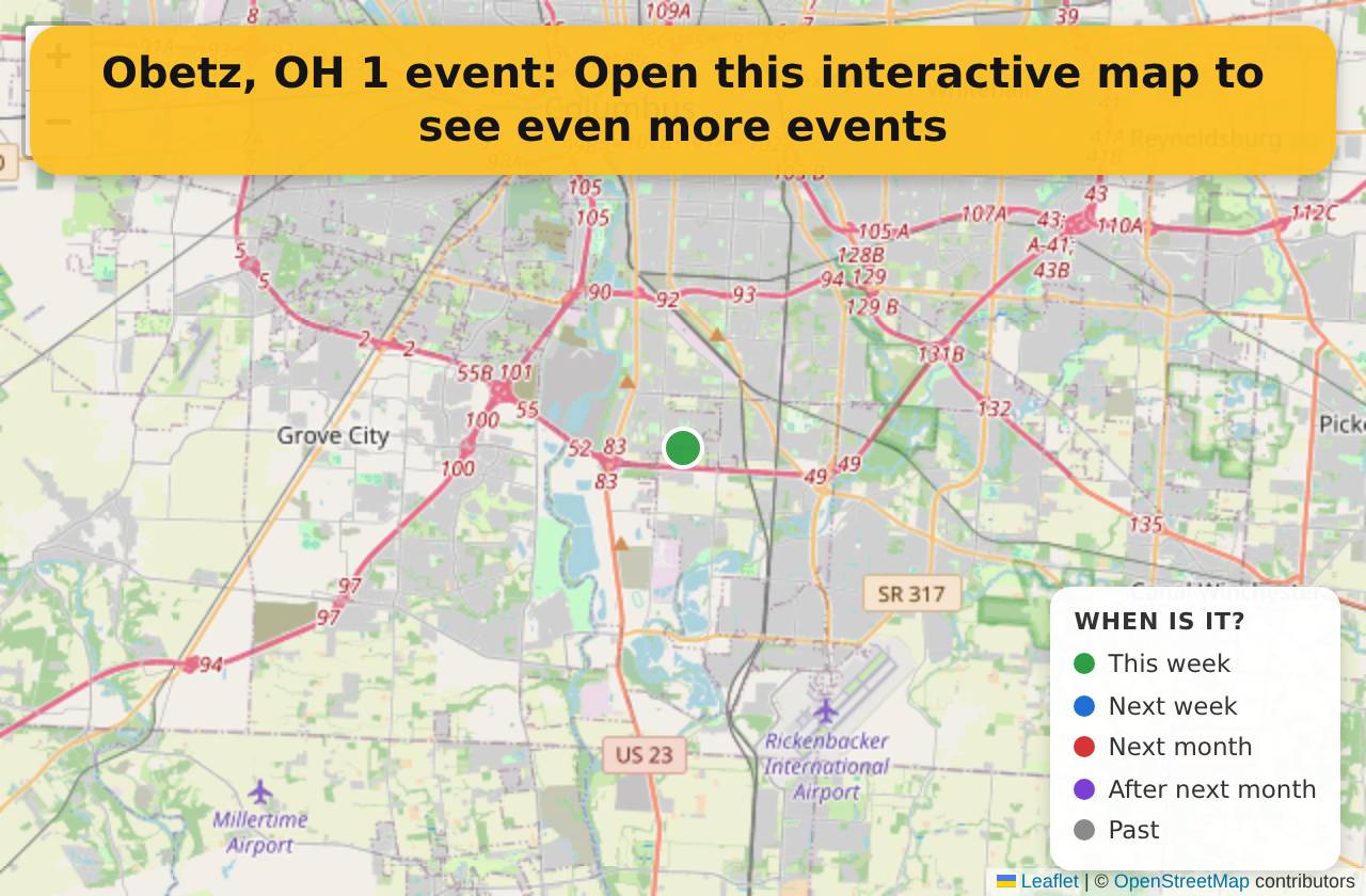Map of events in Obetz, OH on the interactive EVENTULIST map