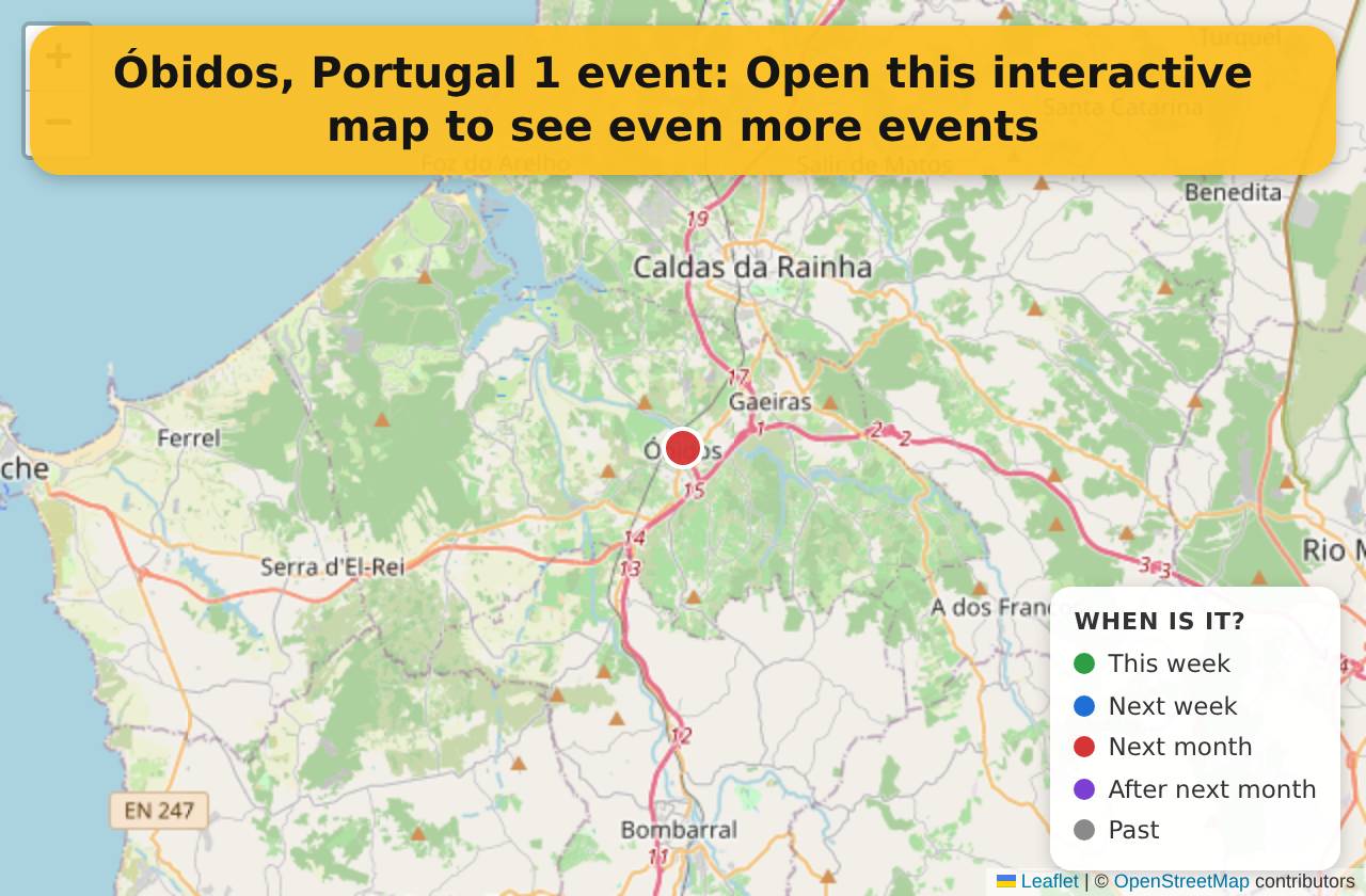 Map of events in Óbidos, Portugal on the interactive EVENTULIST map